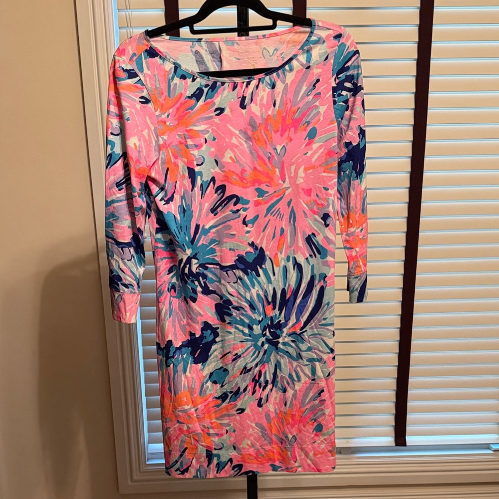 Lilly Pulitzer Vibrant Pink and Blue Long Sleeve Dress - Size Medium